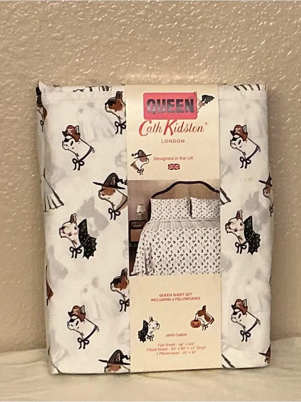 Cath Kidston White Spooky Dogs Halloween Dog Print Queen Sheet Set